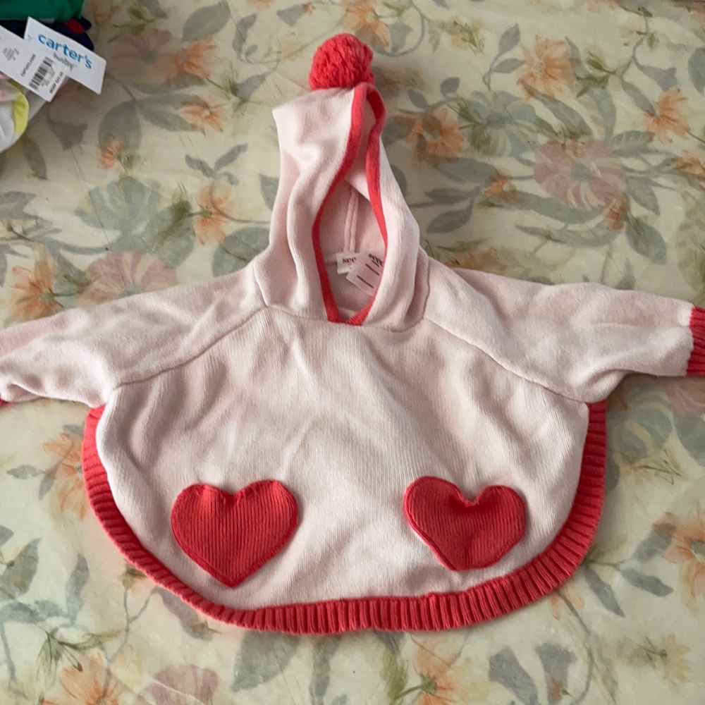 Heat Poncho S/M pink heart pockets hood- toddler